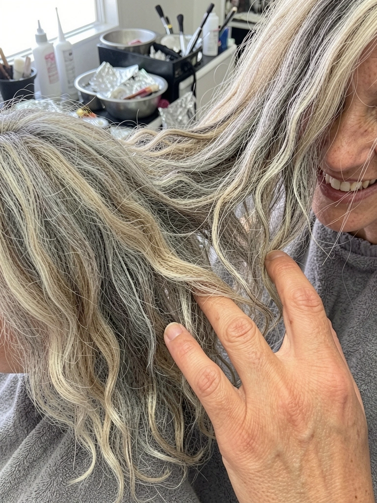 Barbeiro aplicando coloração no cabelo de um cliente, com potes de tinta e pincel sobre a bancada.