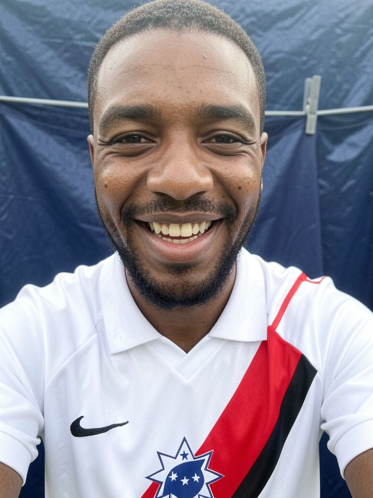 Camisas de futebol penduradas lado a lado em cabides, com listras verticais em preto e branco e detalhes em dourado.