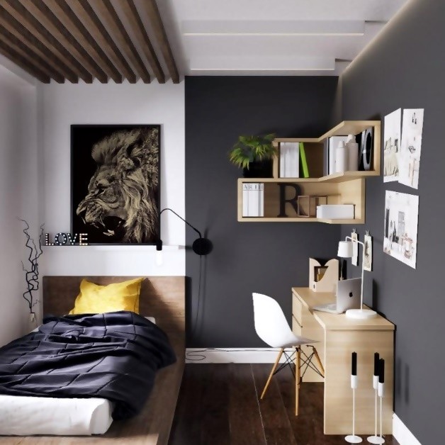 quarto com painel ripado