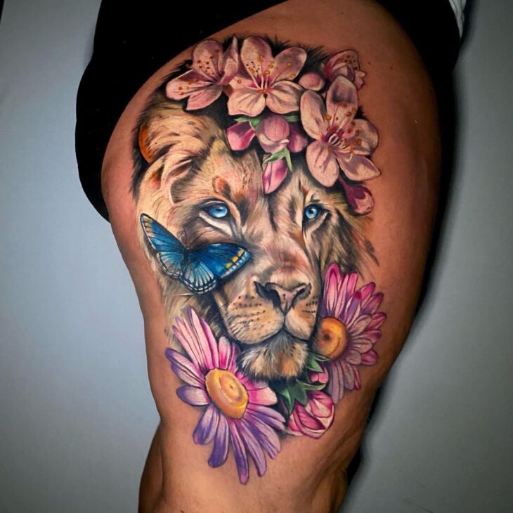 leão aquarela nas costas para homem