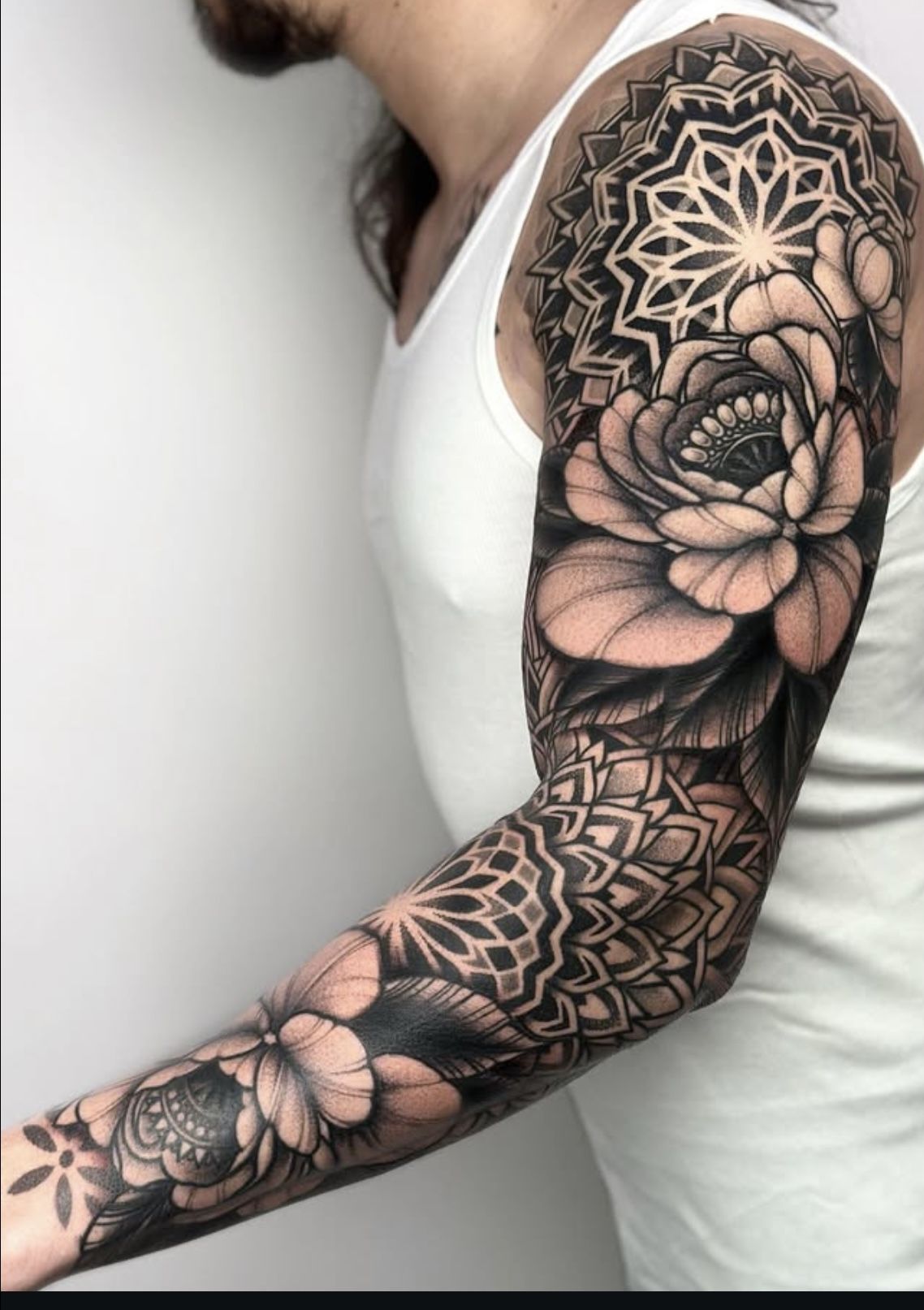 tatuagem preto e cinza braço