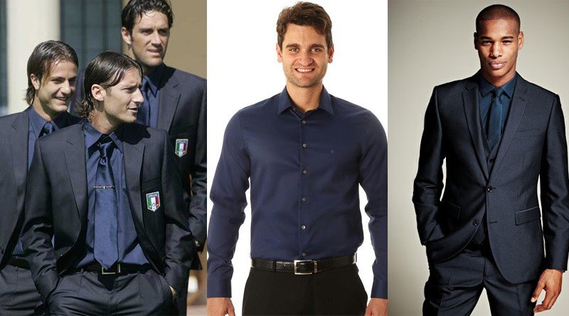 terno preto com camisa azul