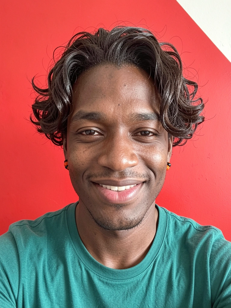 Cabelo masculino com ondas em S e aspecto úmido, fios definidos e brilho leve